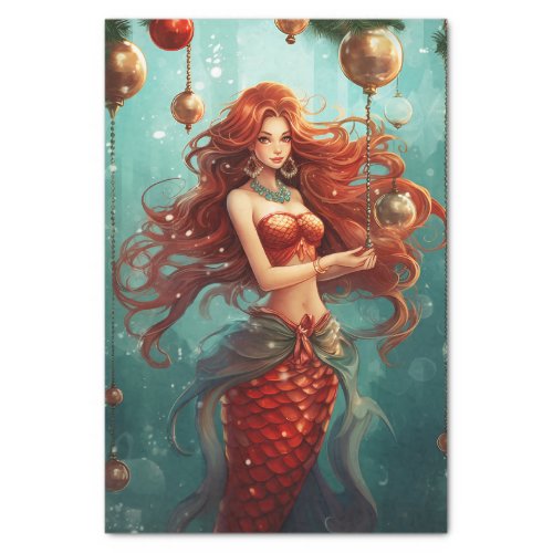 Beautiful Mermaid Happy Holidays Christmas Tissue Paper