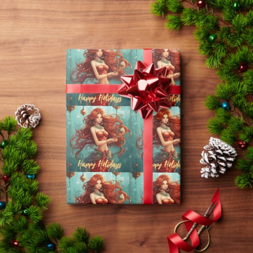 Beautiful Mermaid Happy Holidays Christmas Wrapping Paper