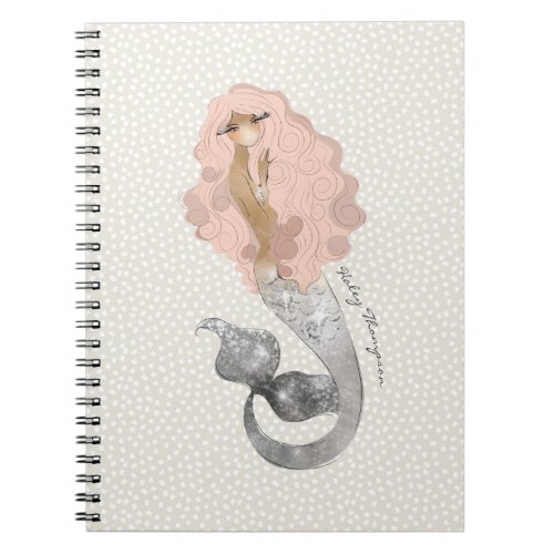 Beautiful Mermaid in Pink Hair with Your Name Notebook