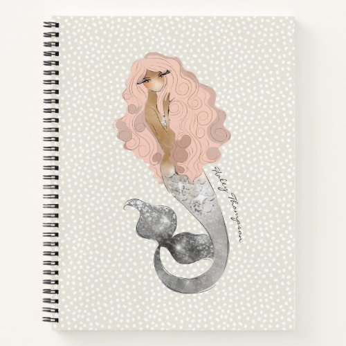 Beautiful Mermaid in Pink Hair with Your Name Notebook