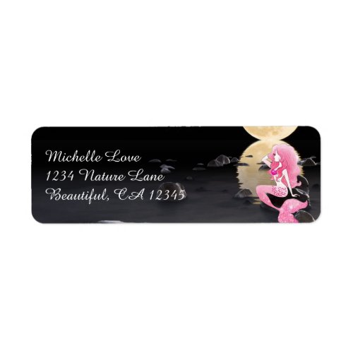 Beautiful Mermaid in Pink with Full Moon Address Label