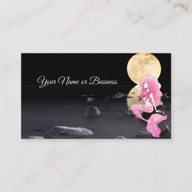 Beautiful Mermaid in Pink with Full Moon Business Card (Front)