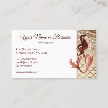 Beautiful Mermaid In Rose Gold Beach Business Card by TheBeachBum at Zazzle
