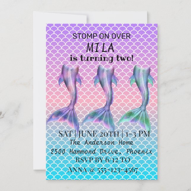 Beautiful mermaid invitation for the birthday  (Front)