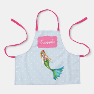Beautiful Mermaid Light Blue White Polka Dots Apron
