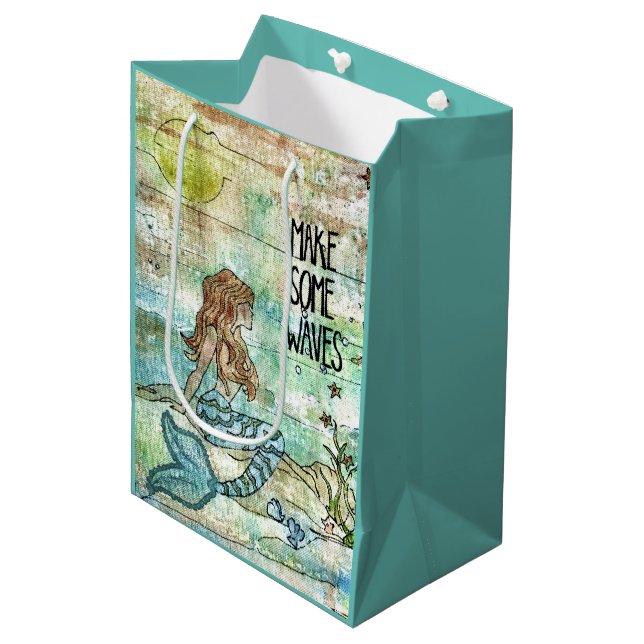Beautiful Mermaid Make Some Waves Medium Gift Bag (Front Angled)