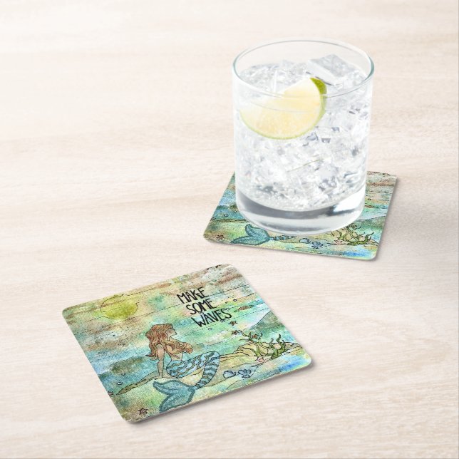 Beautiful Mermaid Make Some Waves Paper Coasters (Insitu)