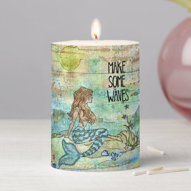 Beautiful Mermaid Make Some Waves Pillar Candle (In Situ)