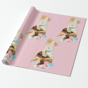 Beautiful Mermaid Mother Baby It's a Girl Pink Wrapping Paper