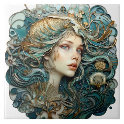 Beautiful Mermaid portrait Ceramic Tile