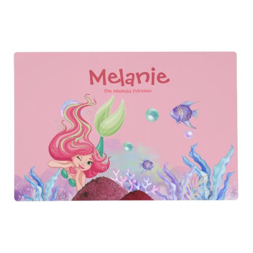 Beautiful mermaid princess personalizable paper placemat