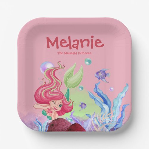 Beautiful mermaid princess personalizable paper plates