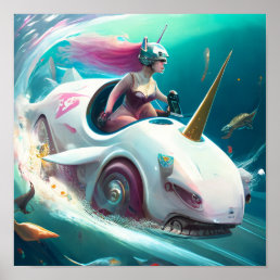 Beautiful Mermaid Princess Unicorn Digital Art Poster