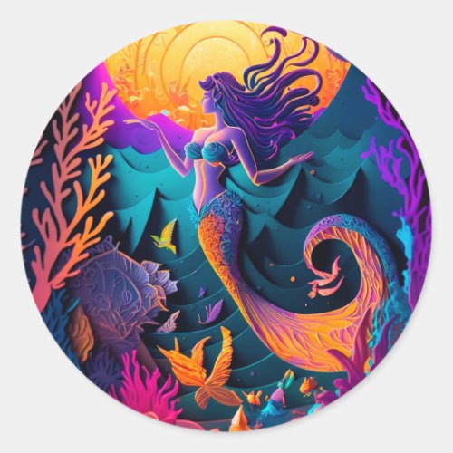 Beautiful Mermaid Sea Nymph  Classic Round Sticker