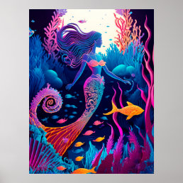 Beautiful Mermaid Sea Nymph Poster