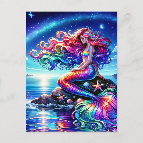 Beautiful Mermaid Sea Nymph Rainbow Postcard