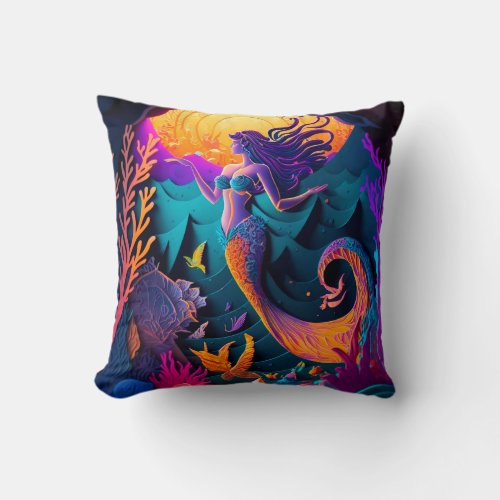 Beautiful Mermaid Sea Nymph  Throw Pillow