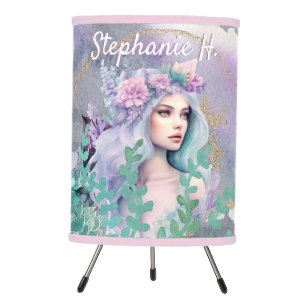 Beautiful Mermaid seahorse purple teal custom text Tripod Lamp