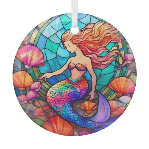 Beautiful mermaid stained glass art puzzle ornament