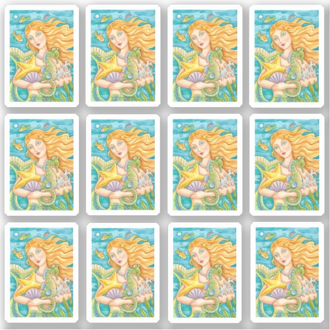 BEAUTIFUL MERMAID, STARFISH & SEAHORSE TREASURES STICKER (Front)
