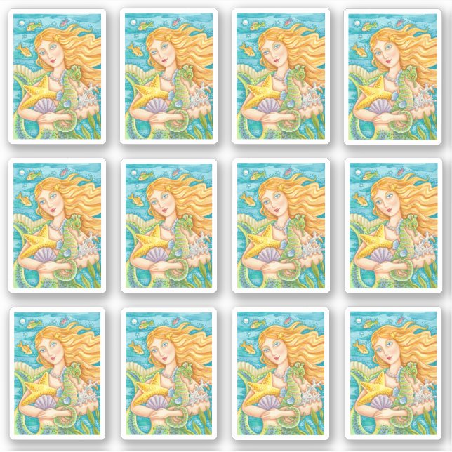 BEAUTIFUL MERMAID, STARFISH & SEAHORSE TREASURES STICKER (Front)
