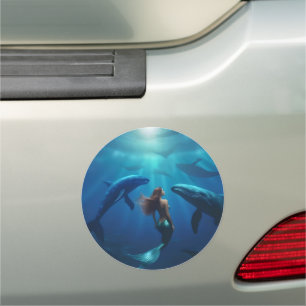 Beautiful Mermaid Swimming With Humpback Whales, Car Magnet