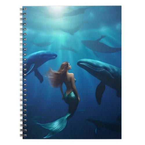 Beautiful Mermaid Swimming With Humpback Whales Notebook