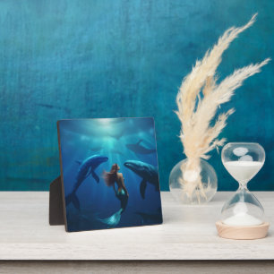 Beautiful Mermaid Swimming With Humpback Whales, Plaque