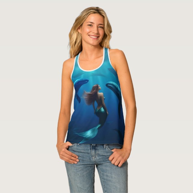Beautiful Mermaid Swimming With Humpback Whales, Tank Top (Front Full)