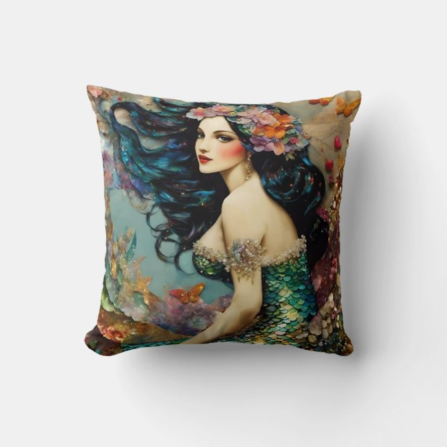 Beautiful Mermaid Throw Pillow (Front)