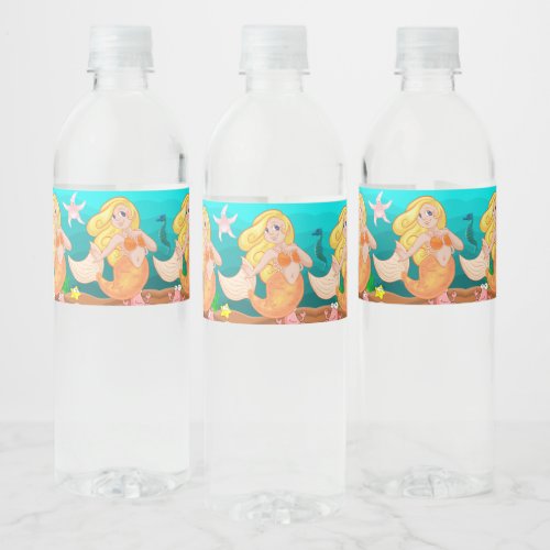 Beautiful Mermaid Under The Sea Starfish Party Water Bottle Label