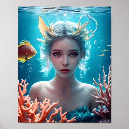 Beautiful Mermaid Under Water Poster