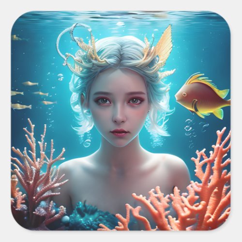 Beautiful Mermaid Under Water Square Sticker
