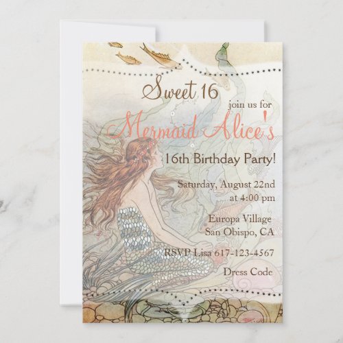 Beautiful Mermaid Vintage Sweet 16 Birthday Invite