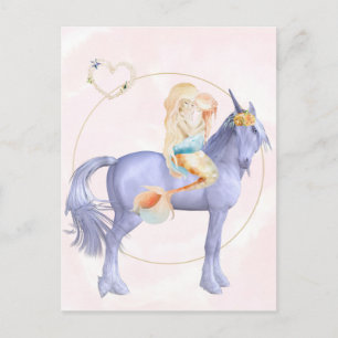 Beautiful Mermaid with Baby Child Unicorn Postcard