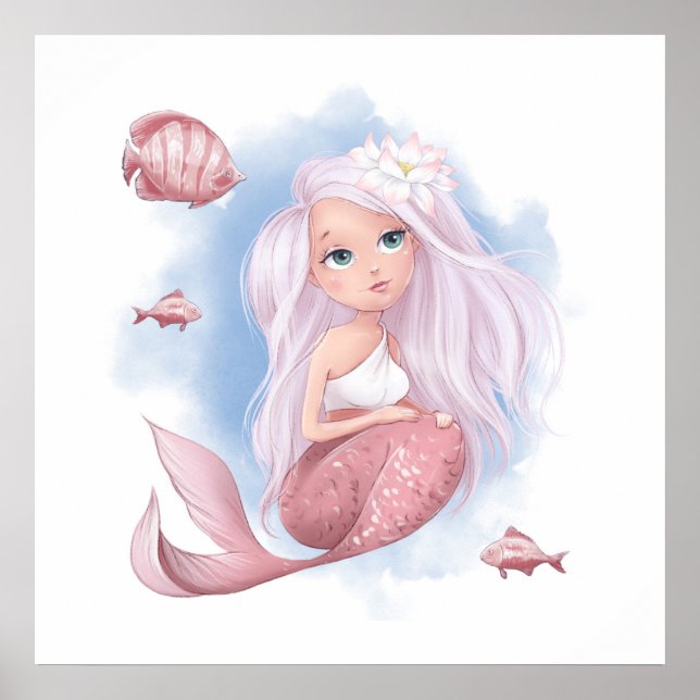 Beautiful Mermaid with Fish Poster (Front)