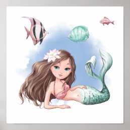 Beautiful Mermaid with Fish Poster