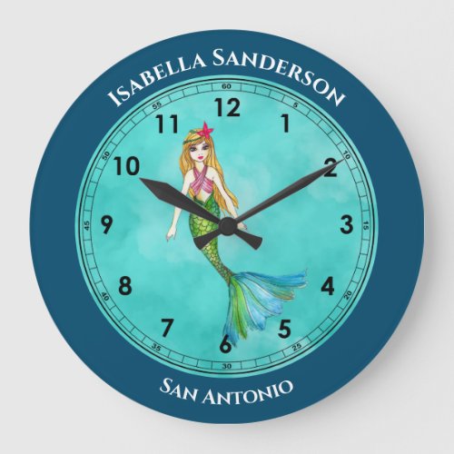 Beautiful Mermaid with Long Blonde Hair Large Clock