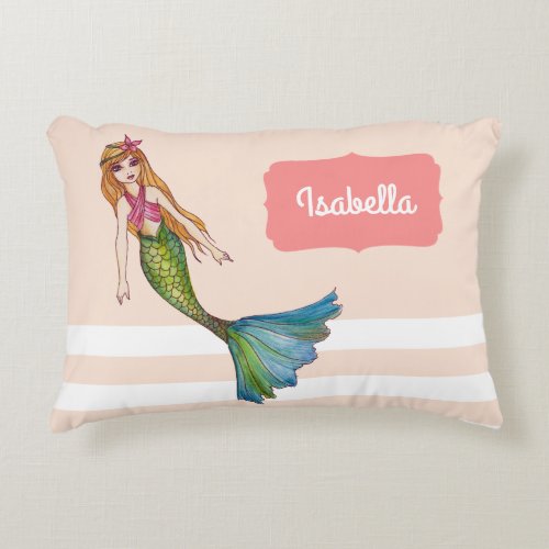 Beautiful Mermaid with Long Wavy Blonde Hair Accent Pillow