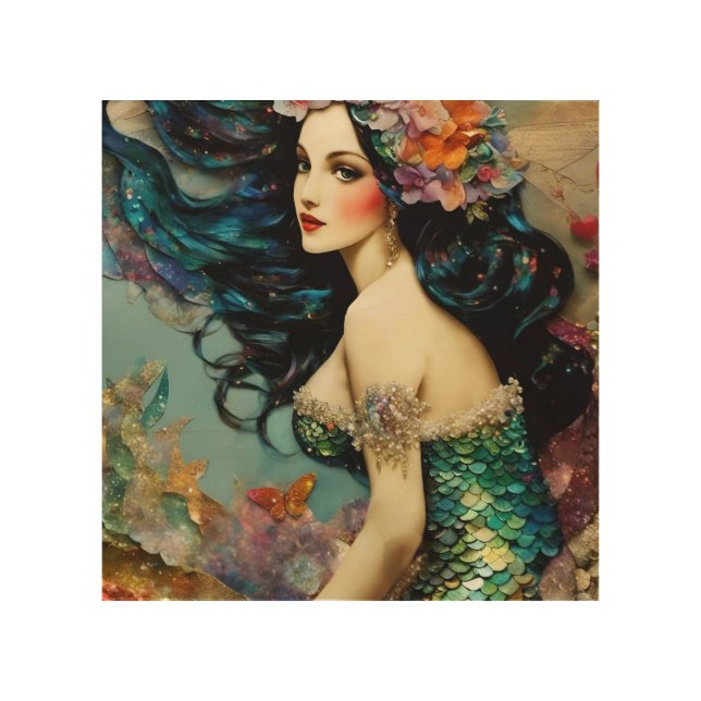 Beautiful Mermaid Wood Wall Art (Front)