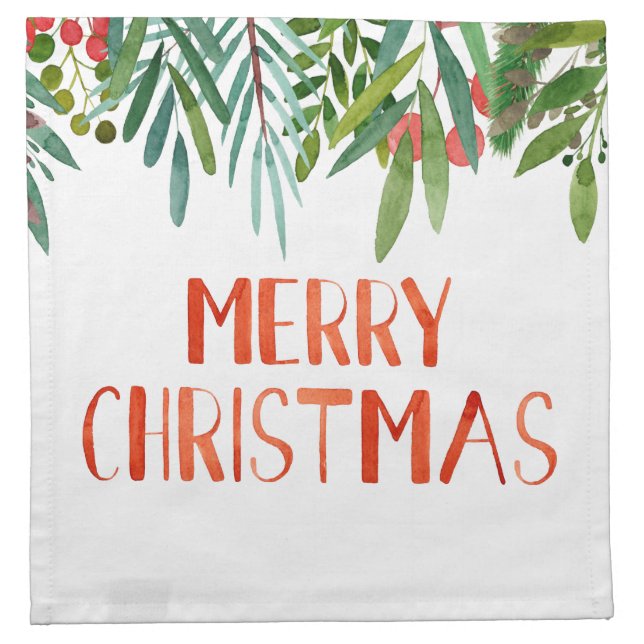 Beautiful "Merry Christmas" Berry and Branches   Cloth Napkin (Front)