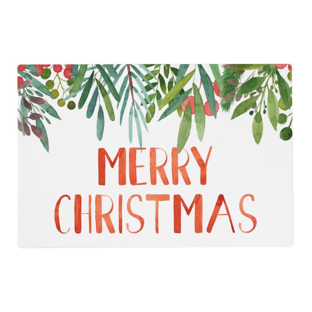 Beautiful "Merry Christmas" Berry and Branches   Placemat (Front)