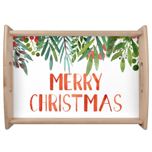 Beautiful Merry Christmas Berry and Branches Serving Tray