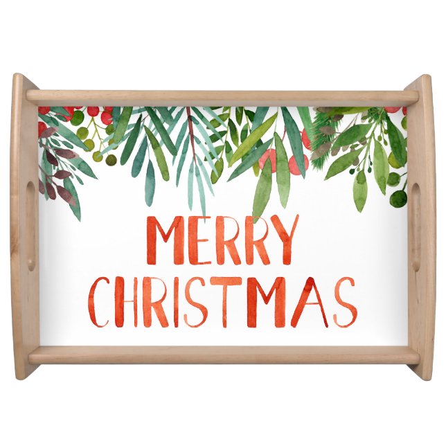 Beautiful "Merry Christmas" Berry and Branches Serving Tray (Front)