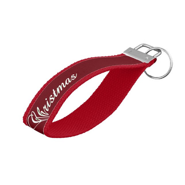 Beautiful Merry Christmas Red Wrist Keychains (Angled Up)