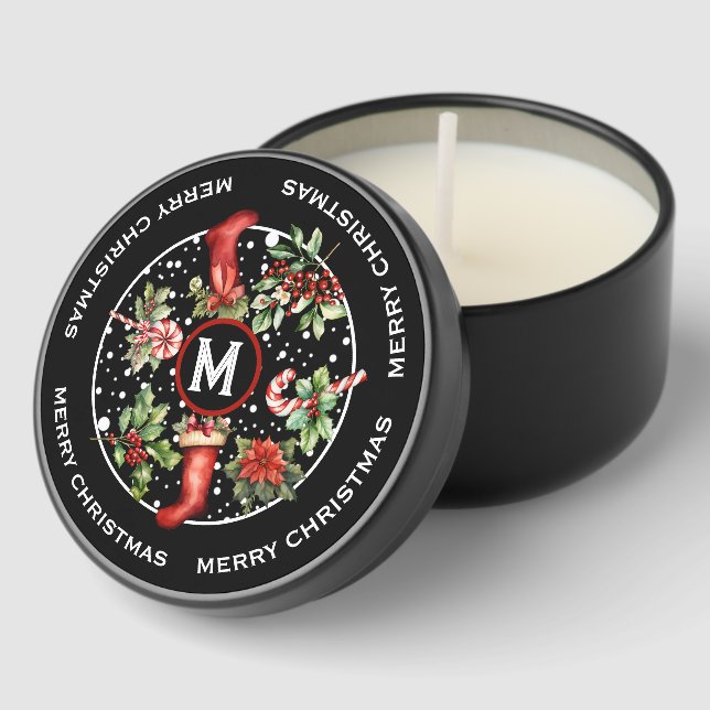 BEAUTIFUL MERRY CHRISTMAS, STOCKING, POINSETTIA, MINI CANDLE FAVORS (Corner)