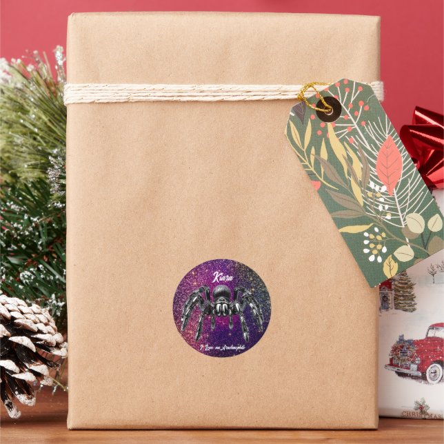 Beautiful Metallic Look Tarantula Classic Round Sticker (Holiday)