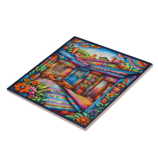 Beautiful Mexican Art Ceramic Tile (Side)