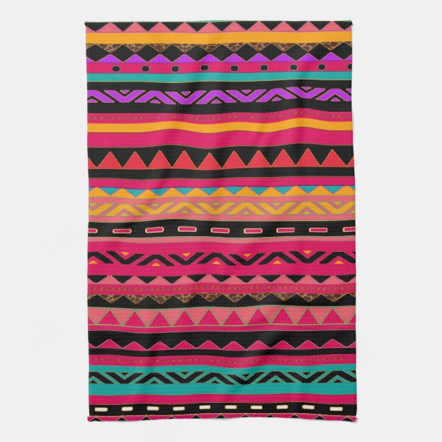 Beautiful Mexican Aztec Colorful Pattern Kitchen Towel (Vertical)