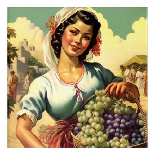 Beautiful Mexican Calendar Girl in Grape Harvest  Acrylic Print